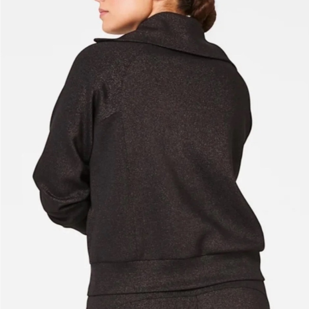 Quiet Luxury Spanx AirEssentials Black Half Zip Shimmer Sweatshirt Black Large - Picture 3 of 16